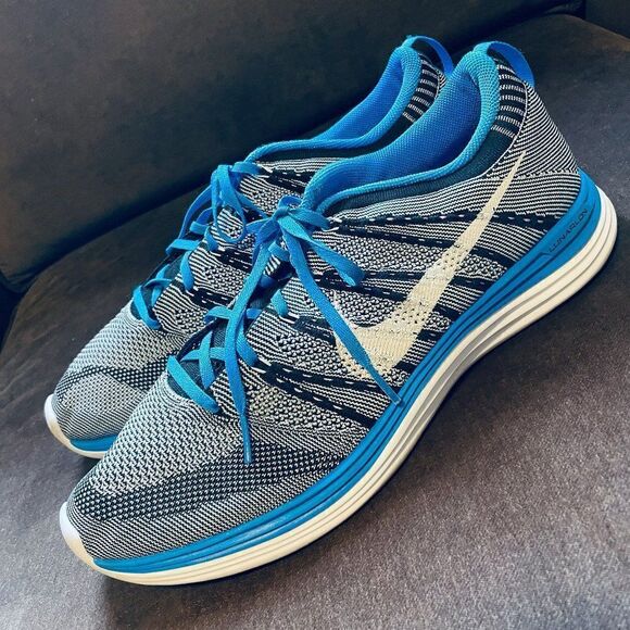 Excellent Nike iD Flyknit Lunar 1 blue green men’s 13 US 47.5 EUR - Picture 5 of 12